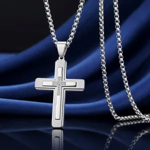 Cross Pendant Necklace for Men, Large Jesus Christ 316L Stainless Steel Cross Pendant Necklace, Box Chain Heavy Duty Necklace for Men
