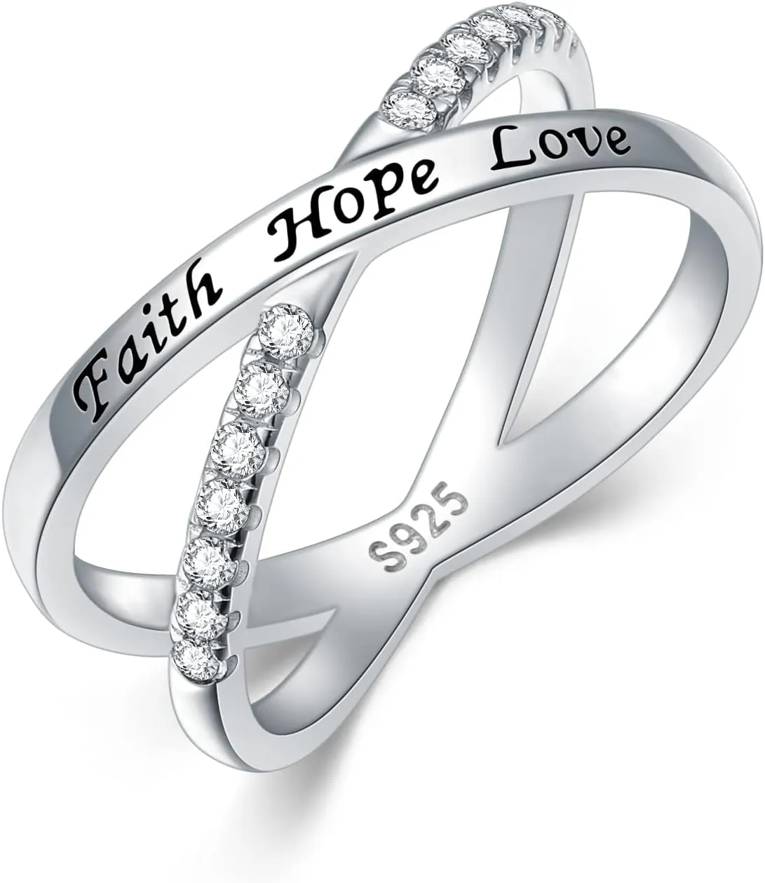 Cross Rings for Women Girls Sterling Silver Faith Hope Love Rings Engagement Inspirational Jewelry Wedding Band Ring Valentine's Day Gifts for Her