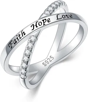 Cross Rings for Women Girls Sterling Silver Faith Hope Love Rings Engagement Inspirational Jewelry Wedding Band Ring Valentine's Day Gifts for Her