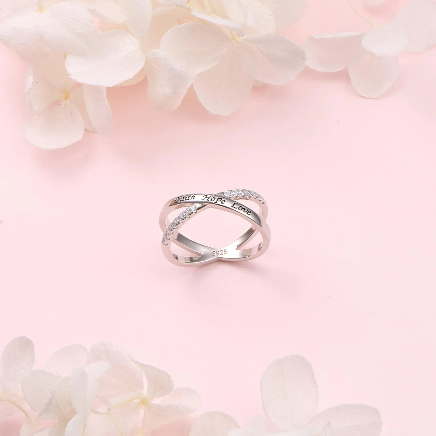 Cross Rings for Women Girls Sterling Silver Faith Hope Love Rings Engagement Inspirational Jewelry Wedding Band Ring Valentine's Day Gifts for Her