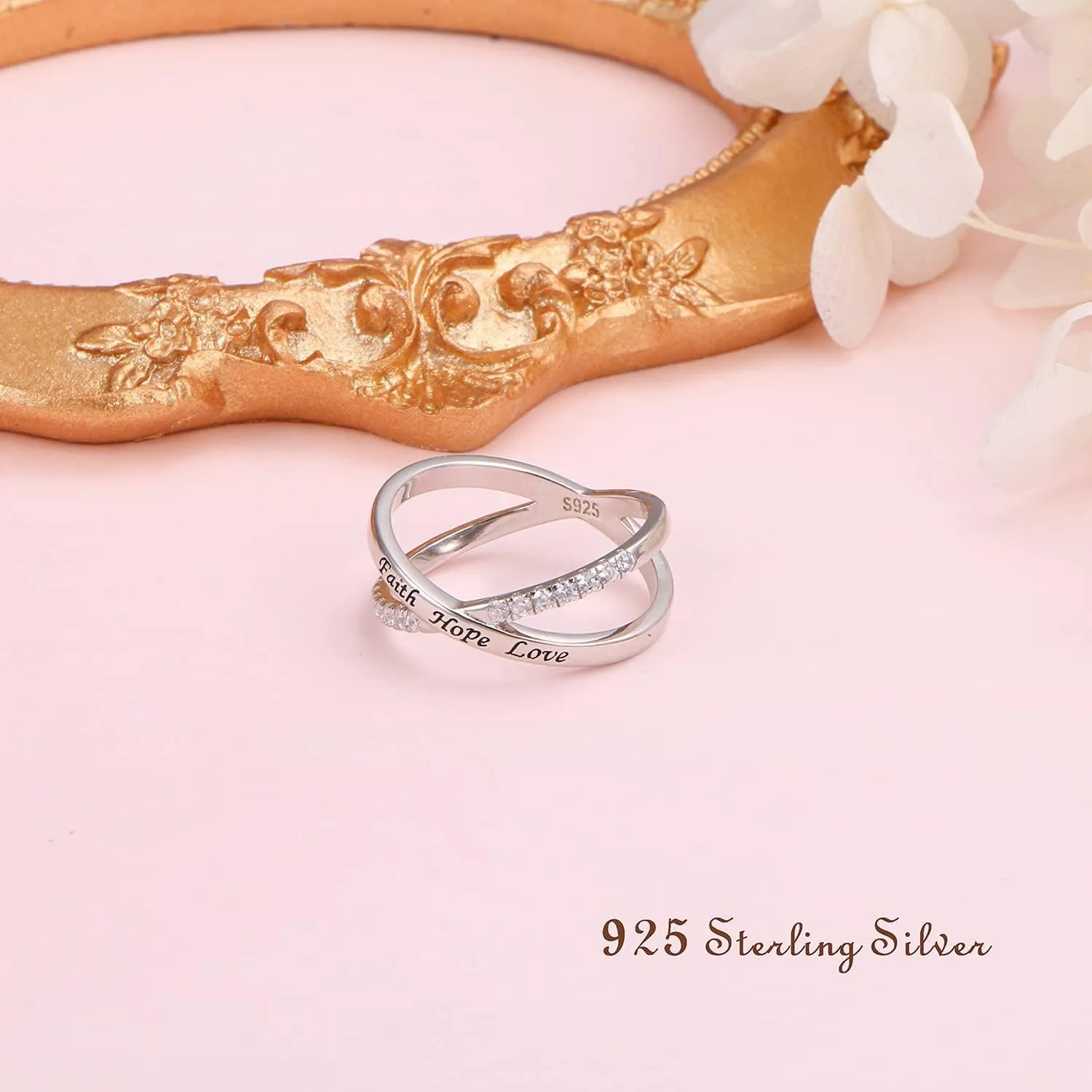 Cross Rings for Women Girls Sterling Silver Faith Hope Love Rings Engagement Inspirational Jewelry Wedding Band Ring Valentine's Day Gifts for Her