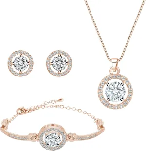 Crystal Jewelry Set for Women Cubic Zirconia CZ Jewellery Bridal Pendant Necklace Bracelet Earrings Set Wedding Jewelry Set