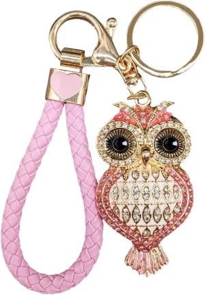 Crystal Keychain for Women with Cute Owl Bling Rhinestone Pendant Keychain,Blue Car Key Chain Accessories Wristlet for Gifts