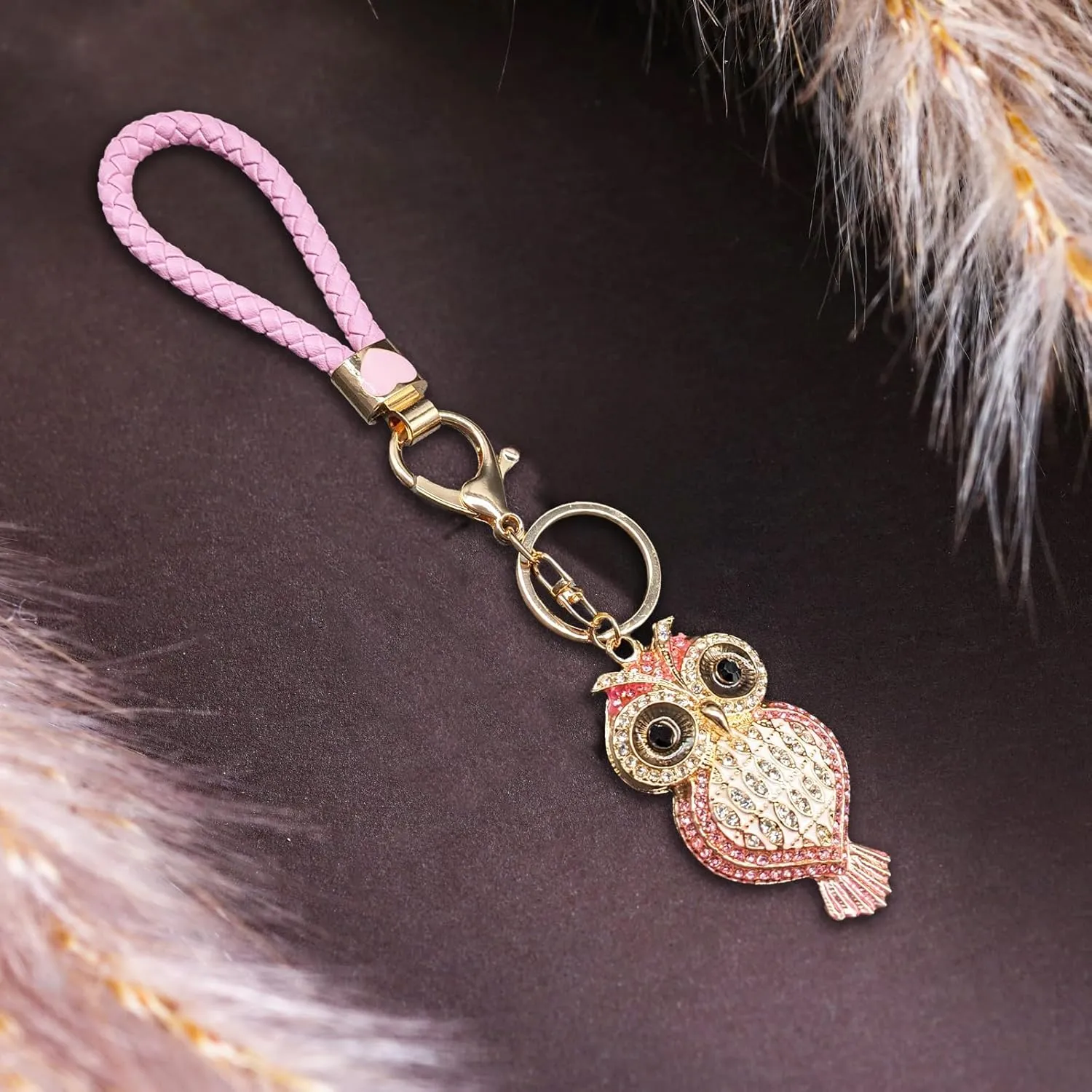Crystal Keychain for Women with Cute Owl Bling Rhinestone Pendant Keychain,Blue Car Key Chain Accessories Wristlet for Gifts