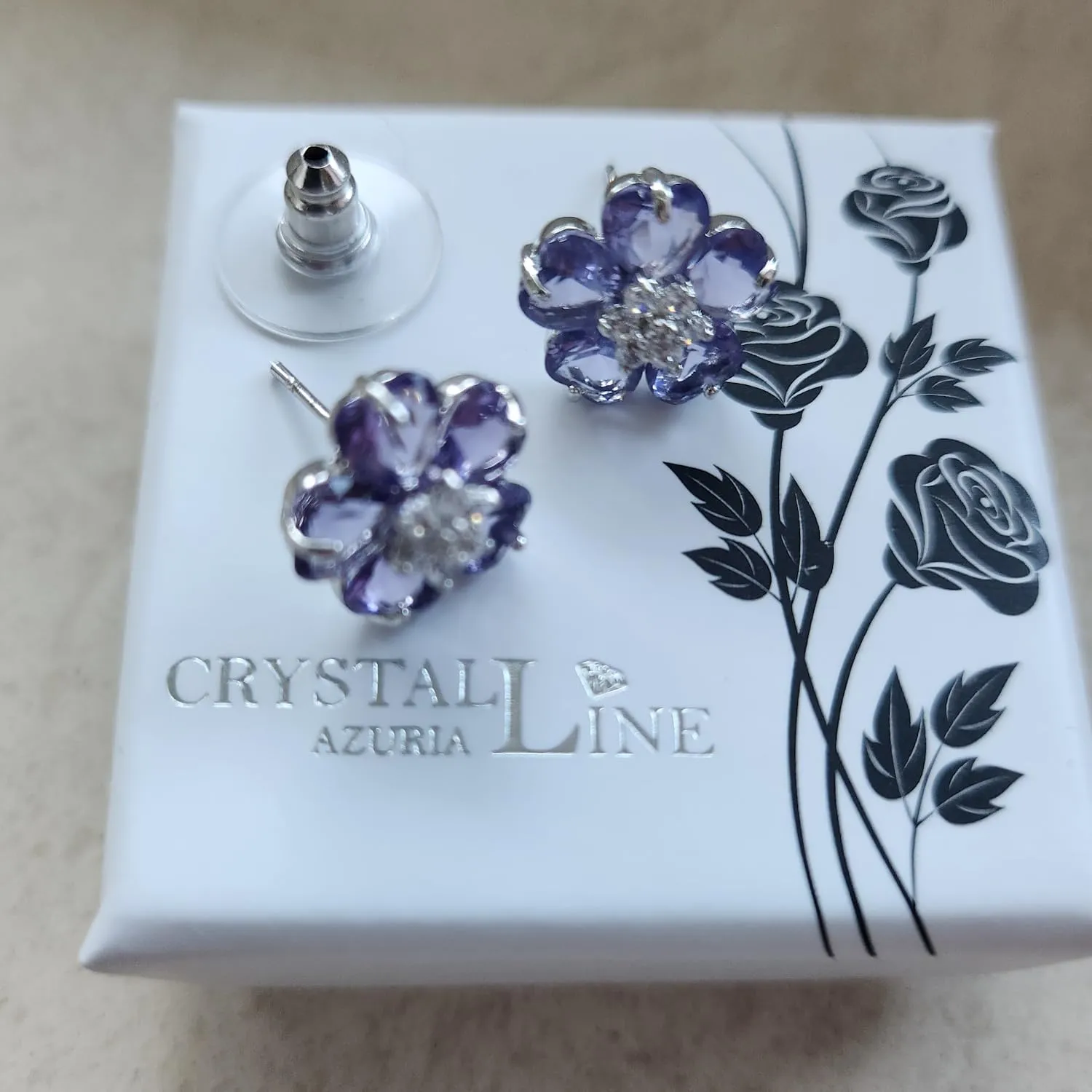 Crystalline Azuria Flower Earrings for Women with Box 18K White Gold Plated Zirconia Crystals Flowers Stud Earrings for Women
