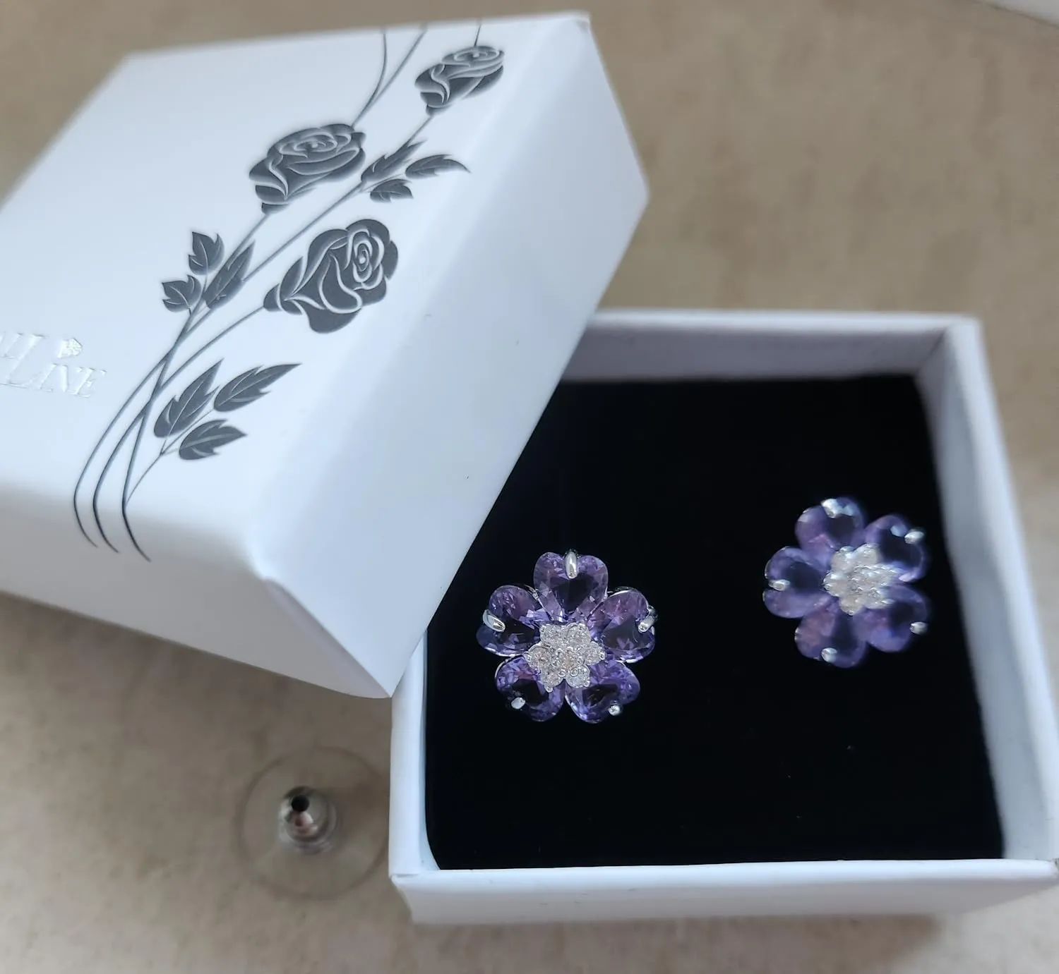 Crystalline Azuria Flower Earrings for Women with Box 18K White Gold Plated Zirconia Crystals Flowers Stud Earrings for Women