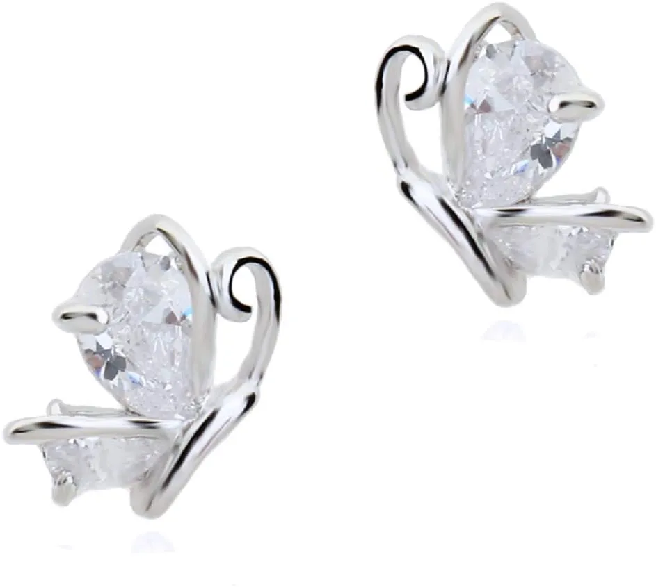 Crystalline Azuria Jewelry Butterfly Stud Earrings with Zirconia Crystals 18K White Rose Gold Plated for Women