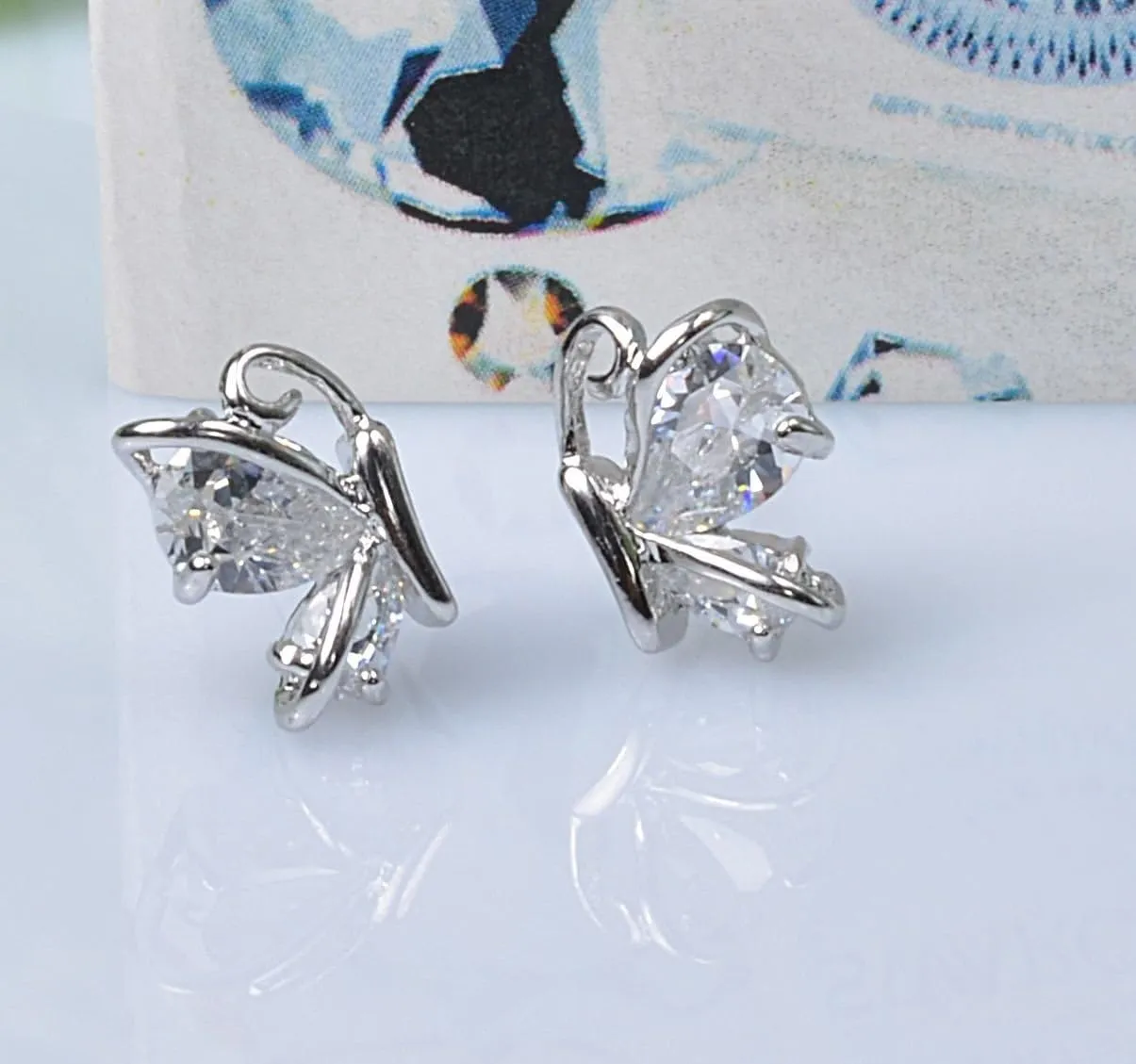 Crystalline Azuria Jewelry Butterfly Stud Earrings with Zirconia Crystals 18K White Rose Gold Plated for Women