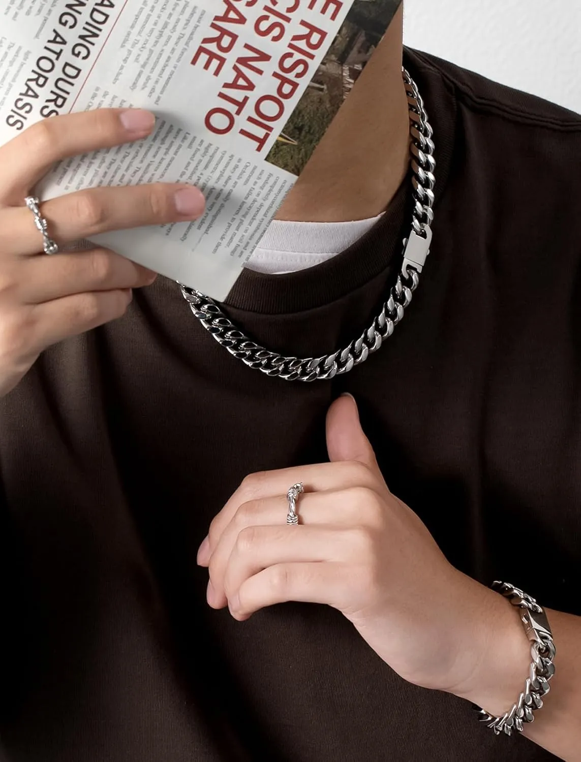 Cuban Link Chain for Men Necklace 316L Surgical Steel Silver Color Chain Mens Thick Chunky Hip Hop Jewelry 7/9/11/13mm Width 18" 20" 22" 24" 28" Length, Fine Polished Push Clasp Box