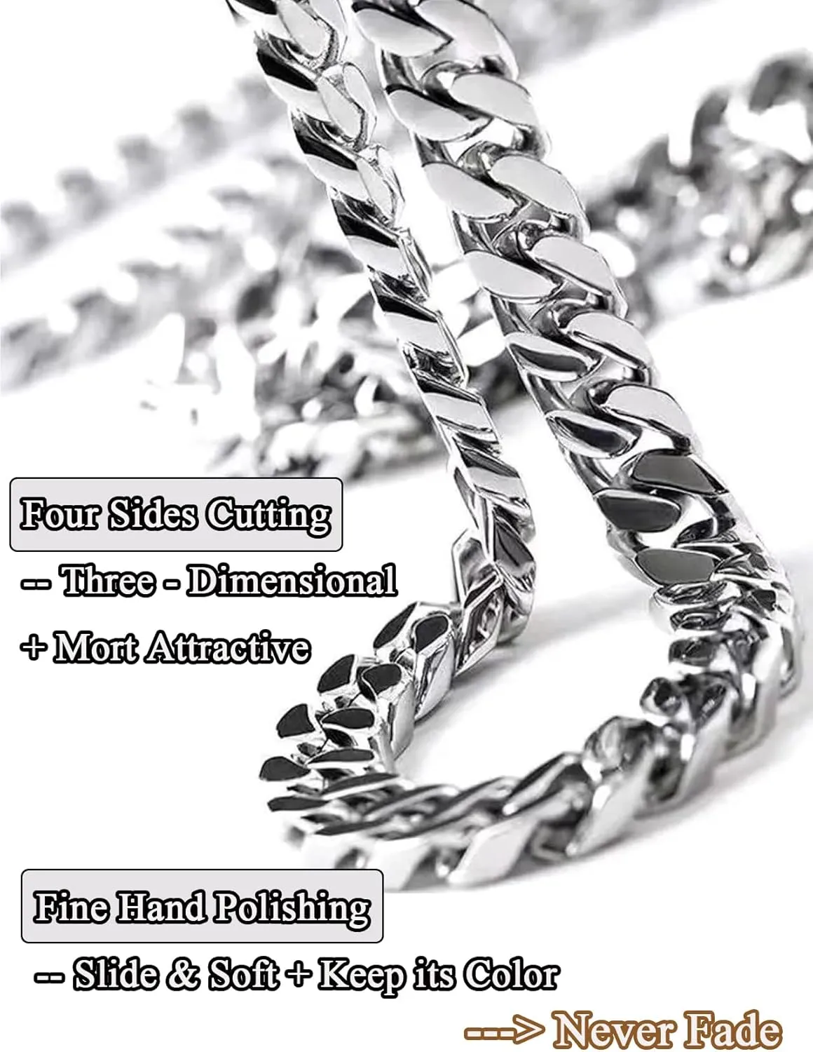 Cuban Link Chain for Men Necklace 316L Surgical Steel Silver Color Chain Mens Thick Chunky Hip Hop Jewelry 7/9/11/13mm Width 18" 20" 22" 24" 28" Length, Fine Polished Push Clasp Box