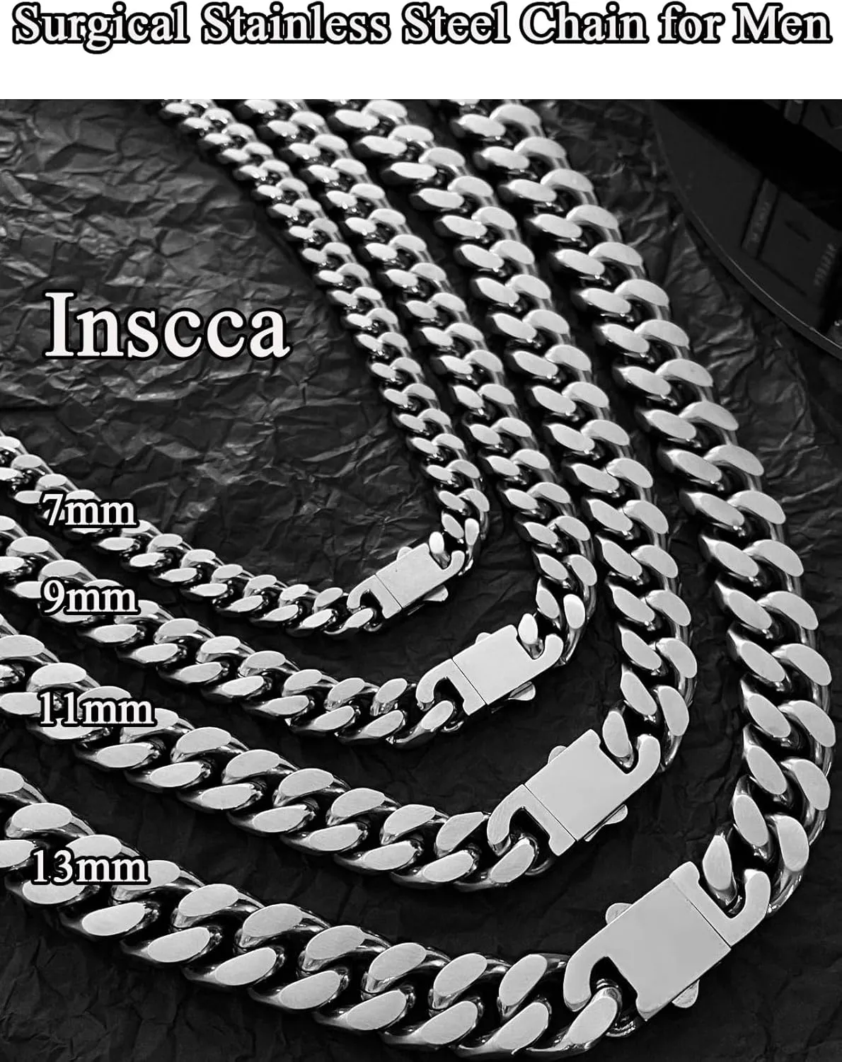 Cuban Link Chain for Men Necklace 316L Surgical Steel Silver Color Chain Mens Thick Chunky Hip Hop Jewelry 7/9/11/13mm Width 18" 20" 22" 24" 28" Length, Fine Polished Push Clasp Box