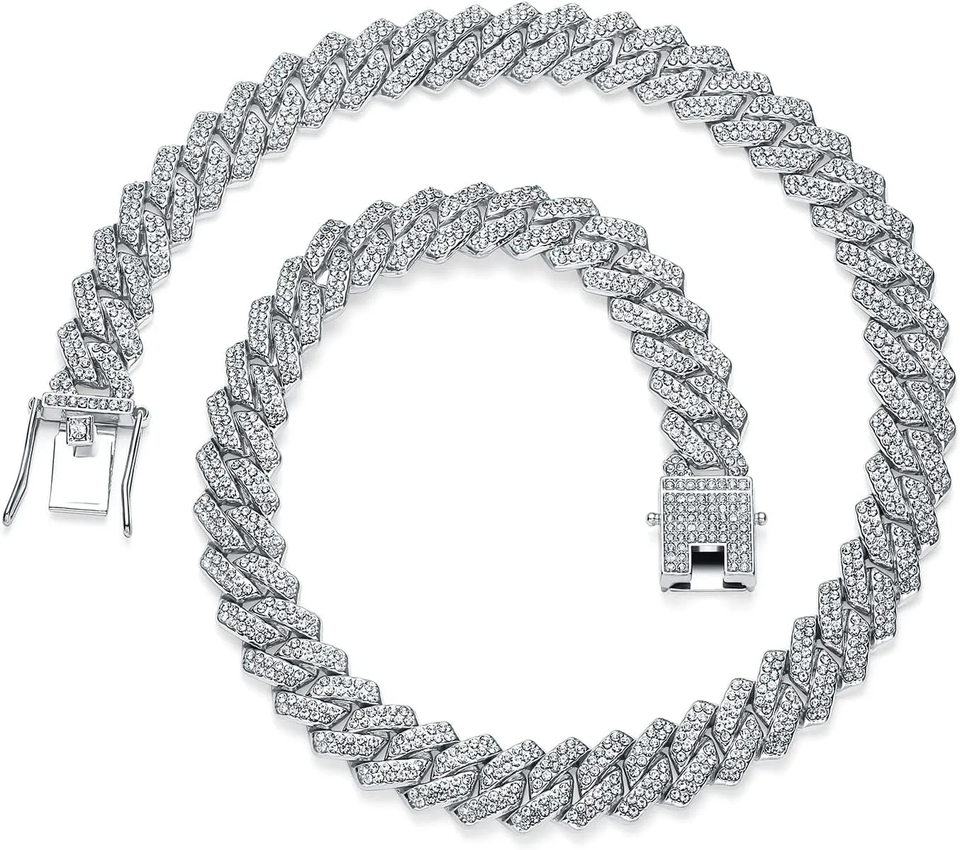 Cuban Link Chain For Men Women Iced Out Chain Miami Cuban Necklace Bling Diamond Chains Hip Hop Jewelry 13mm Silver Gold