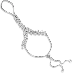 Cubic Zirconia Statement Ring Bracelet for Women,Adjustable Bohemian Slave Bracelet Hand Chain Ring Jewelry for Women