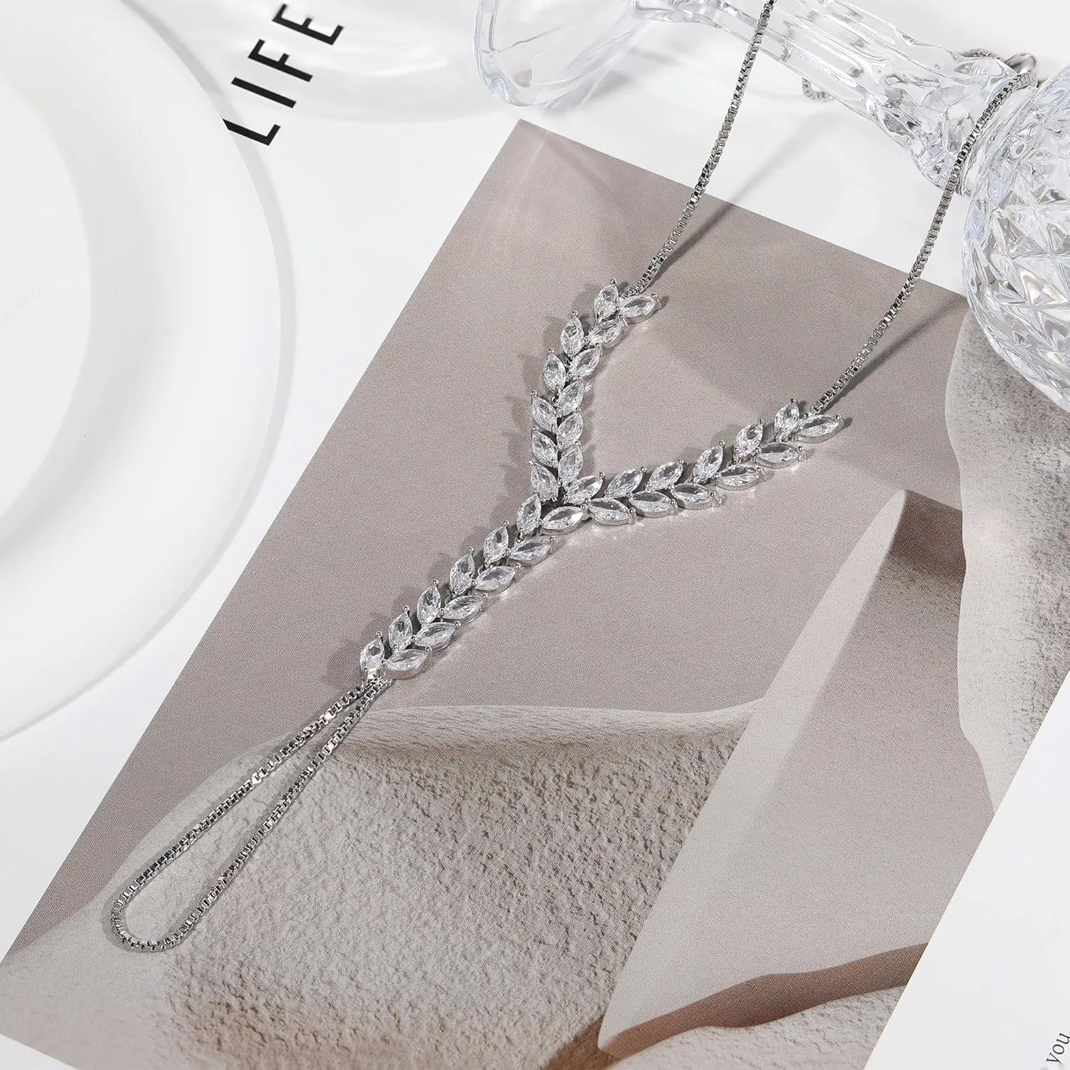 Cubic Zirconia Statement Ring Bracelet for Women,Adjustable Bohemian Slave Bracelet Hand Chain Ring Jewelry for Women