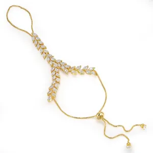 Cubic Zirconia Statement Ring Bracelet for Women,Adjustable Bohemian Slave Bracelet Hand Chain Ring Jewelry for Women