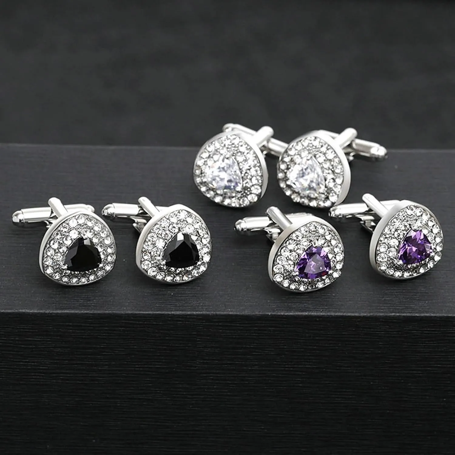 Cuff Links Mens Outdoor, Cuff Links Holiday Triangle Cubic Zirconia Brass Men Aesthetic Jewelry