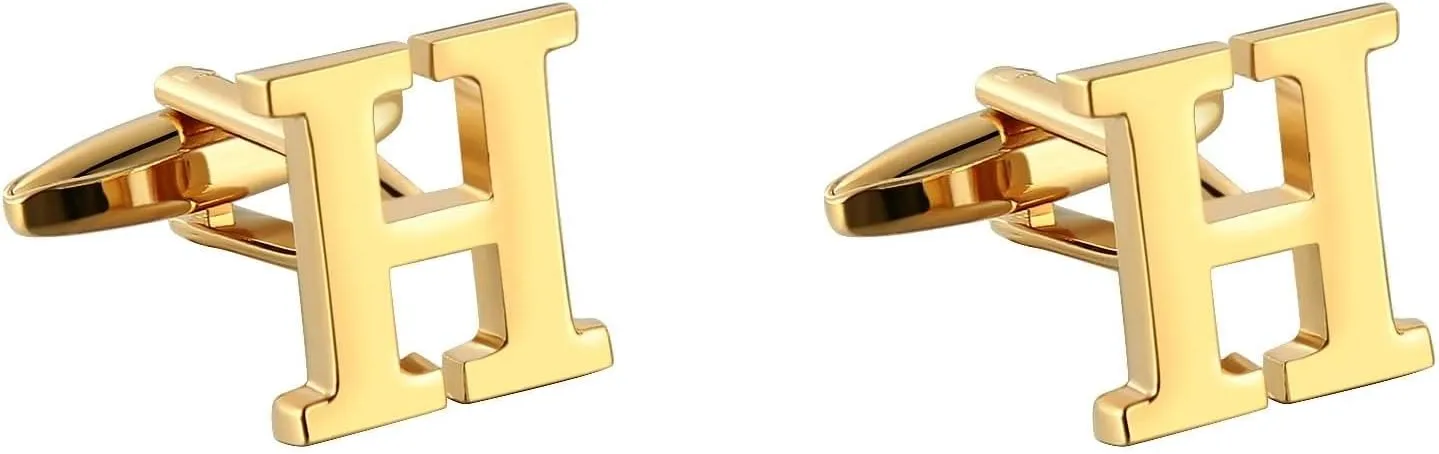 Cufflinks for Men Used, Cufflinks for Boys Initial H Shape Gold Stainless Steel for Business Father's Day