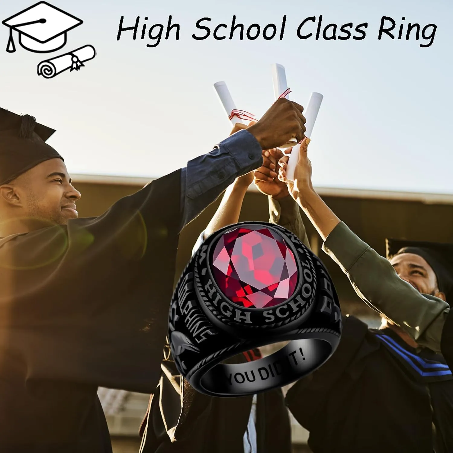 Customizable Class Rings for Men Women 925 Sterling Silver High School University Graduation Ring 2025 2026 Personalized College Graduation Gift
