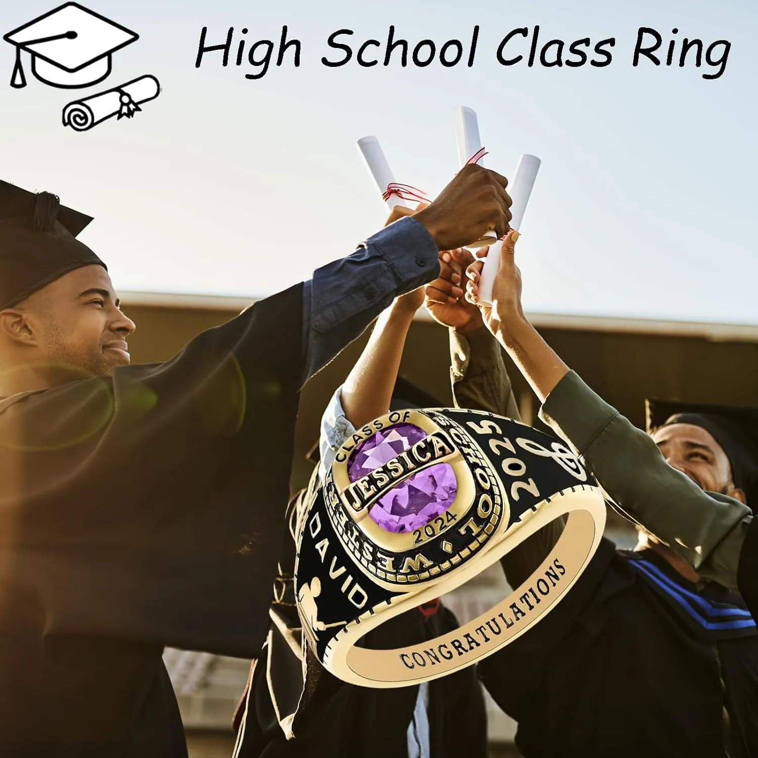 Customizable Class Rings for Women Men 925 Sterling Silver High School University Graduation Ring 2025 2026 Personalized College Graduation Gift