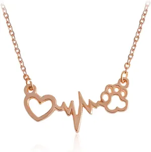 Cute Animal Cat Dog Puppy Footprint Bracelet Love ECG Heart Heartbeat Paw Print Pendant Necklace