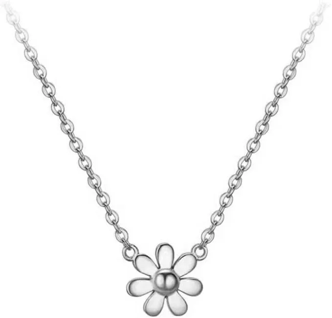 Cute Daisy Flower Pendant Necklace for Women Girls 925 Sterling Silver Dainty Small Cherry Blossom Link Charm Choker Chain Adjustable Necklaces Delicate Mothers Day Birthday Jewelry Gift Box 18 inch