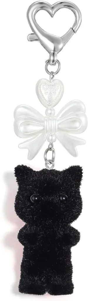 Cute Keychain Fuzzy Cat Keychain Kawaii Cat Bag Charms Aesthetic Y2K Keychain Bow Keychain for Purse Charms