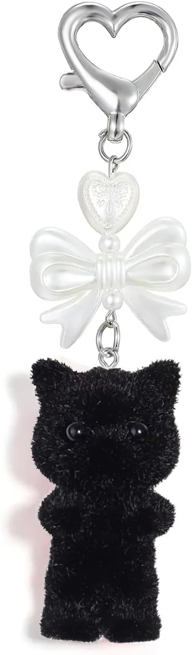 Cute Keychain Fuzzy Cat Keychain Kawaii Cat Bag Charms Aesthetic Y2K Keychain Bow Keychain for Purse Charms