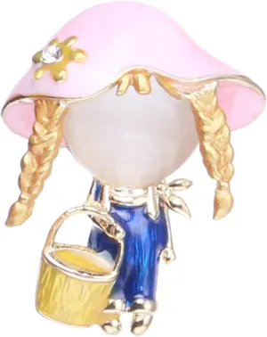 Cute Little Girl Brooch Personality Cartoon Creative Pin Collar Cardigan Accessories Clutch Back (Pink, One Size)