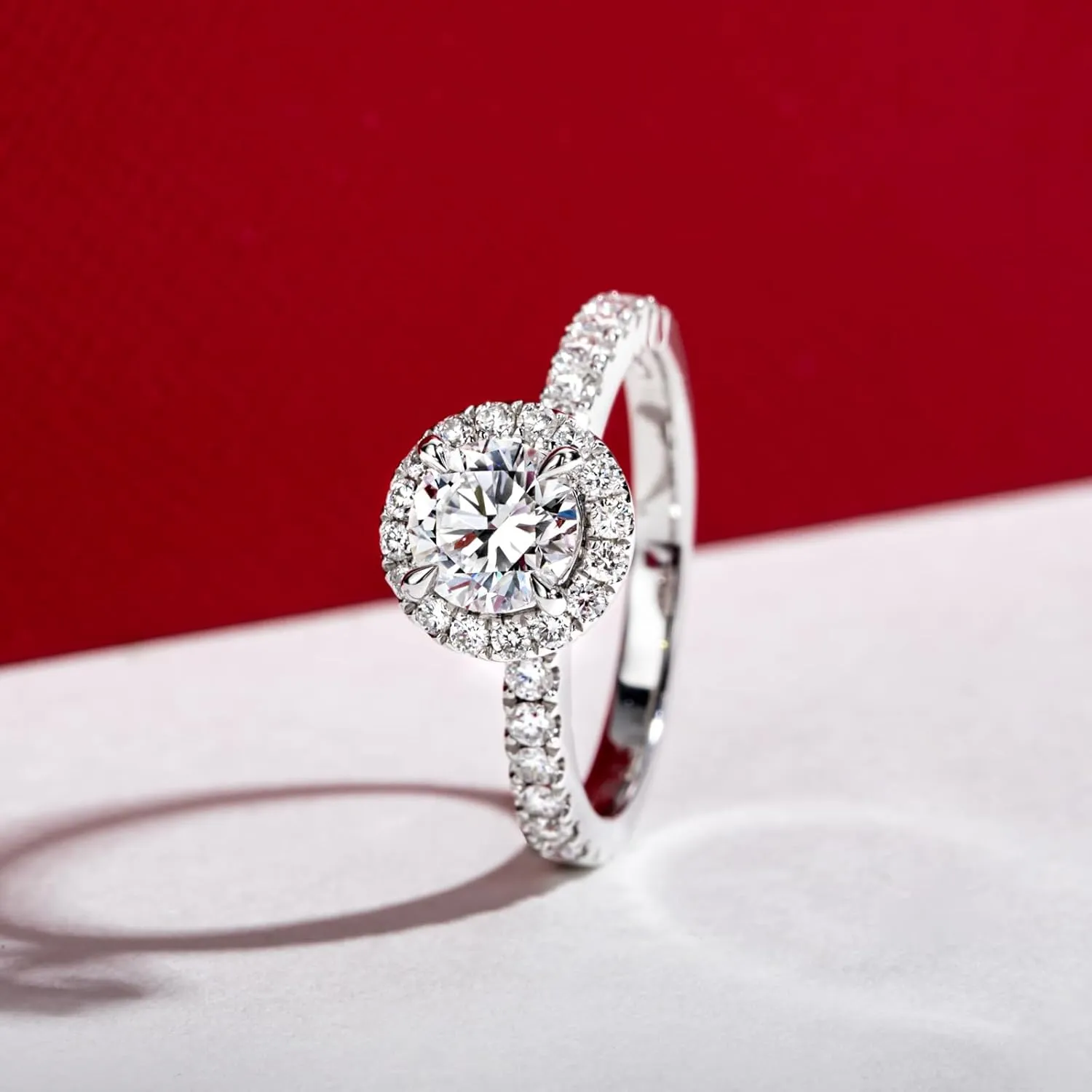 D Color and VVS Clarity Lab Grown Diamond Engagement Ring for Women, 14K Solid White Gold, 1.588 Carats (0.9cttw Center Diamond and 0.688cttw Side Diamonds)