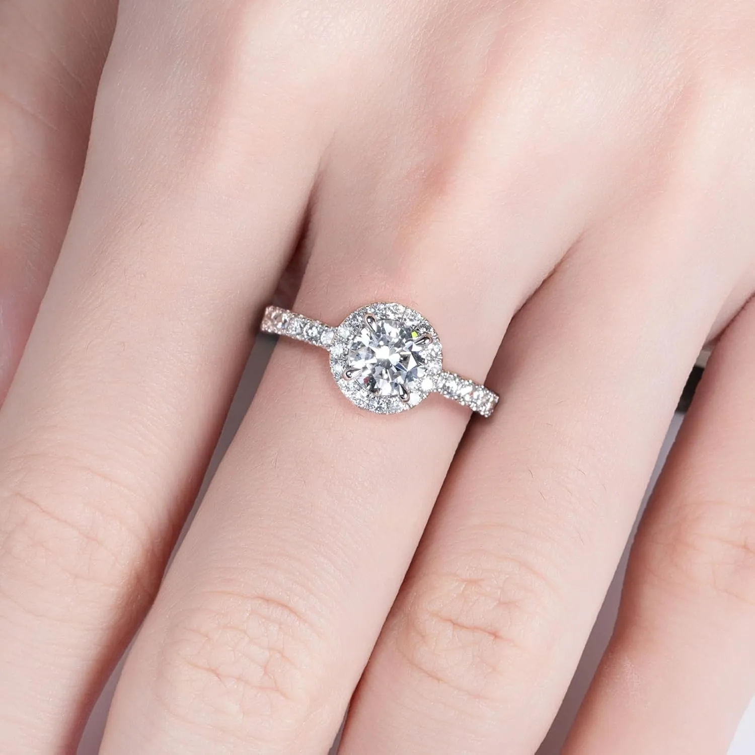 D Color and VVS Clarity Lab Grown Diamond Engagement Ring for Women, 14K Solid White Gold, 1.588 Carats (0.9cttw Center Diamond and 0.688cttw Side Diamonds)