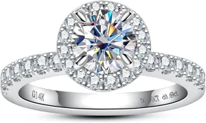 D Color and VVS Clarity Lab Grown Diamond Engagement Ring for Women, 14K Solid White Gold, 1.588 Carats (0.9cttw Center Diamond and 0.688cttw Side Diamonds)
