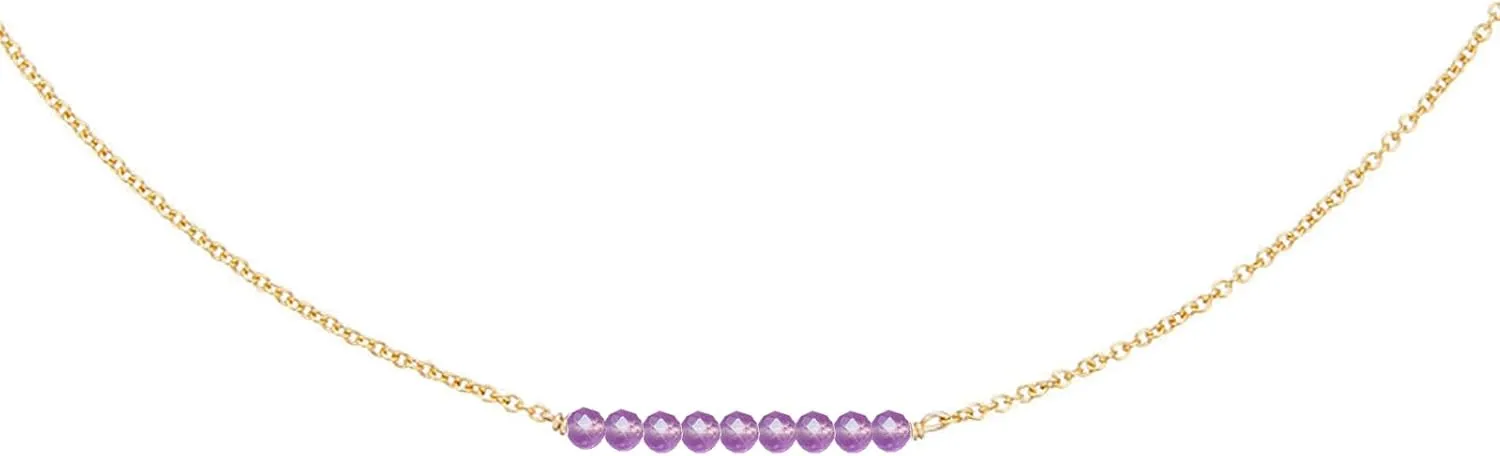 Dainty Birthstone Beaded Bar Necklace,18K Gold Plated Handmade Faceted Turquoise,Lapis,Amazonite,Tiger Eye,Emerald,Ruby,Blue Apatite,Opal Stone Necklaces for Women