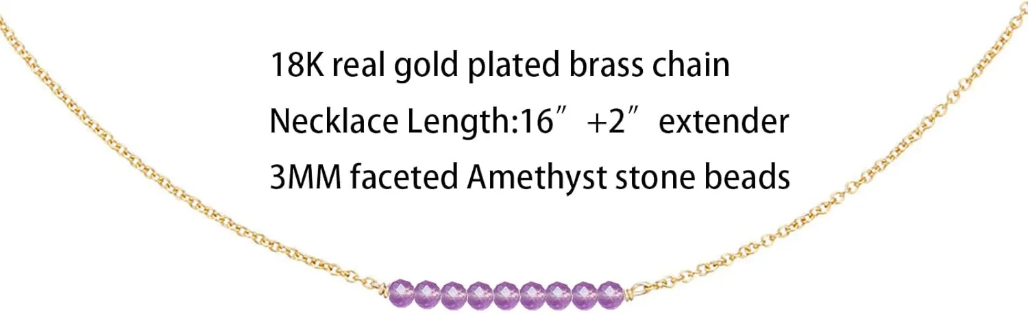 Dainty Birthstone Beaded Bar Necklace,18K Gold Plated Handmade Faceted Turquoise,Lapis,Amazonite,Tiger Eye,Emerald,Ruby,Blue Apatite,Opal Stone Necklaces for Women