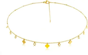 Dainty Gold Charm Necklace for Women - Non Tarnish Zirconia Choker Necklace Butterfly Four Leaf Charms Trendy Layered Jewelry for Her Valentines Day Birthday Gift