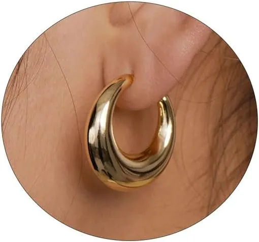 Dainty Gold Earrings for Women 14K Gold Plated Open Chunky Hoop Stud Earring Jewelry Gifts Lightweight Thick Waterproof
