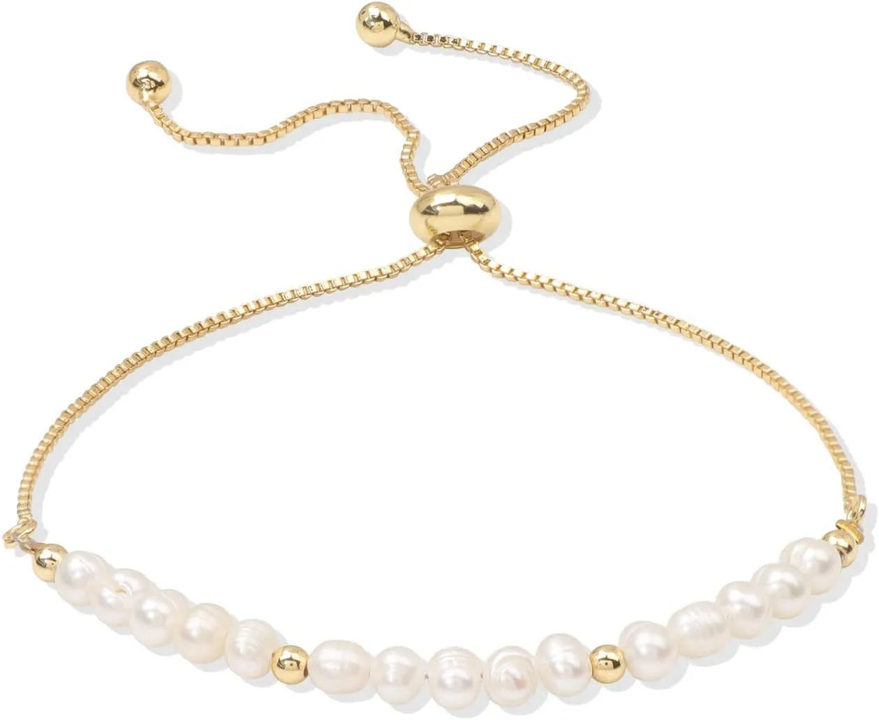 Dainty Pearl Chain Bracelets 14K Gold Bracelet for Women Adjustable Baroque Culture Jewelry Gifts for Mother Wife