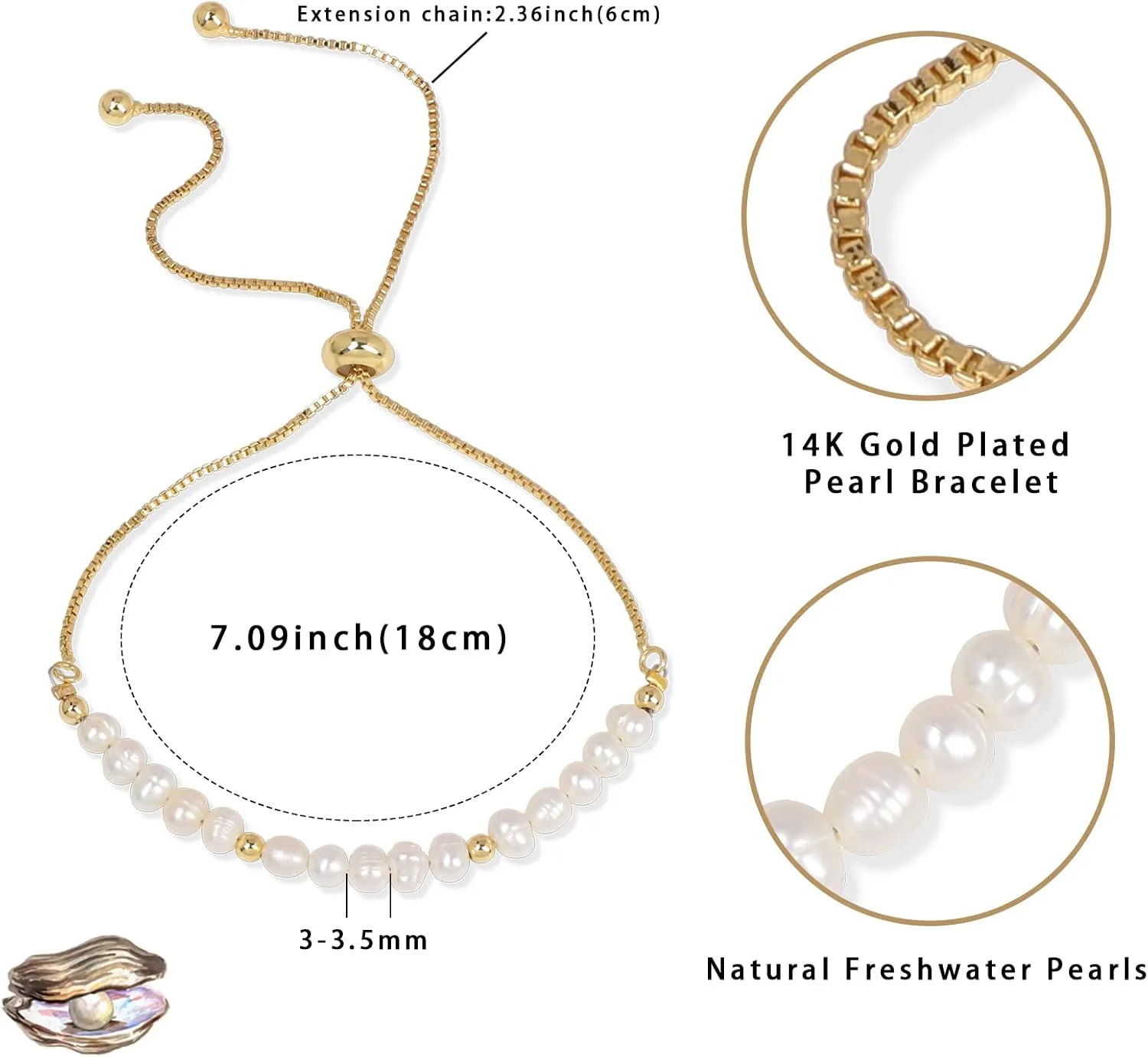 Dainty Pearl Chain Bracelets 14K Gold Bracelet for Women Adjustable Baroque Culture Jewelry Gifts for Mother Wife