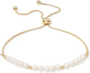 Dainty Pearl Chain Bracelets 14K Gold Bracelet for Women Adjustable Baroque Culture Jewelry Gifts for Mother Wife