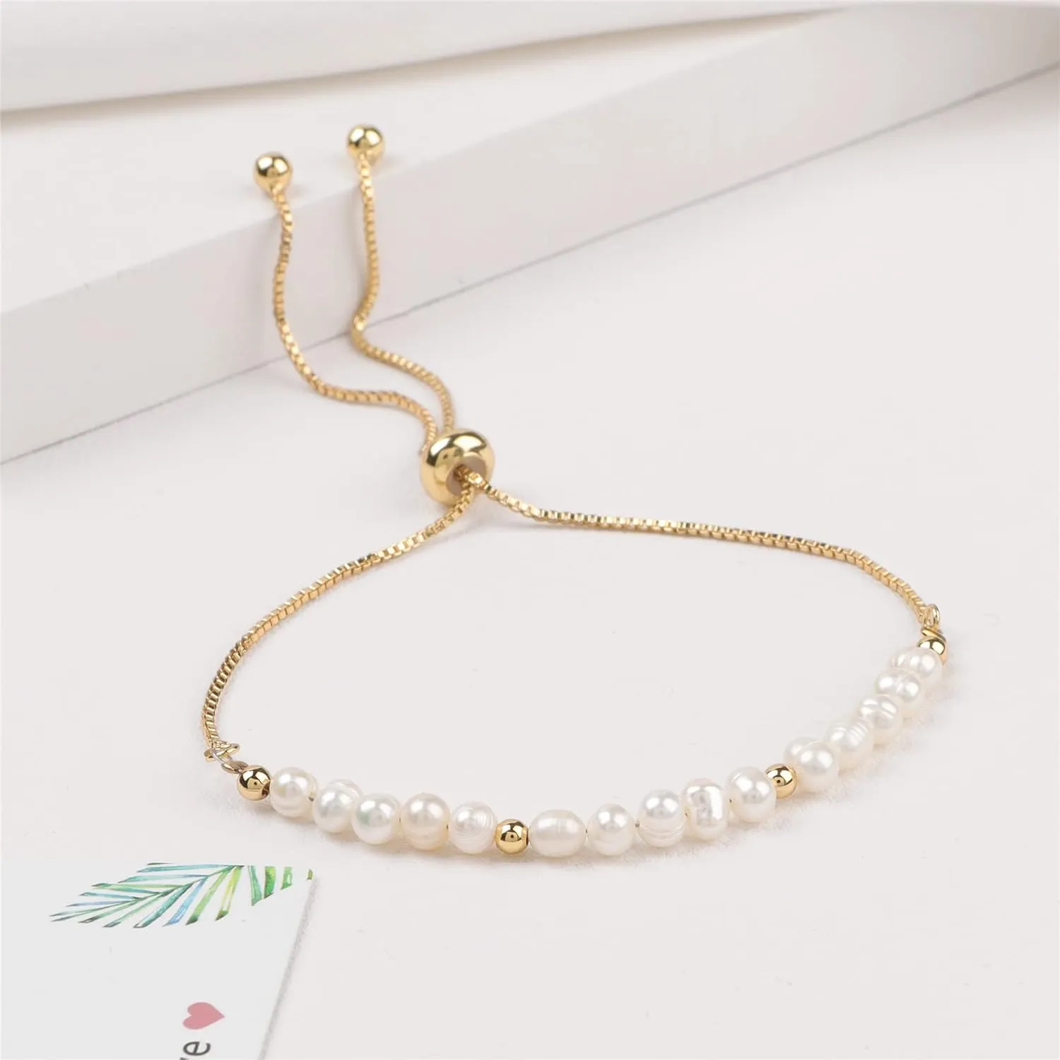 Dainty Pearl Chain Bracelets 14K Gold Bracelet for Women Adjustable Baroque Culture Jewelry Gifts for Mother Wife