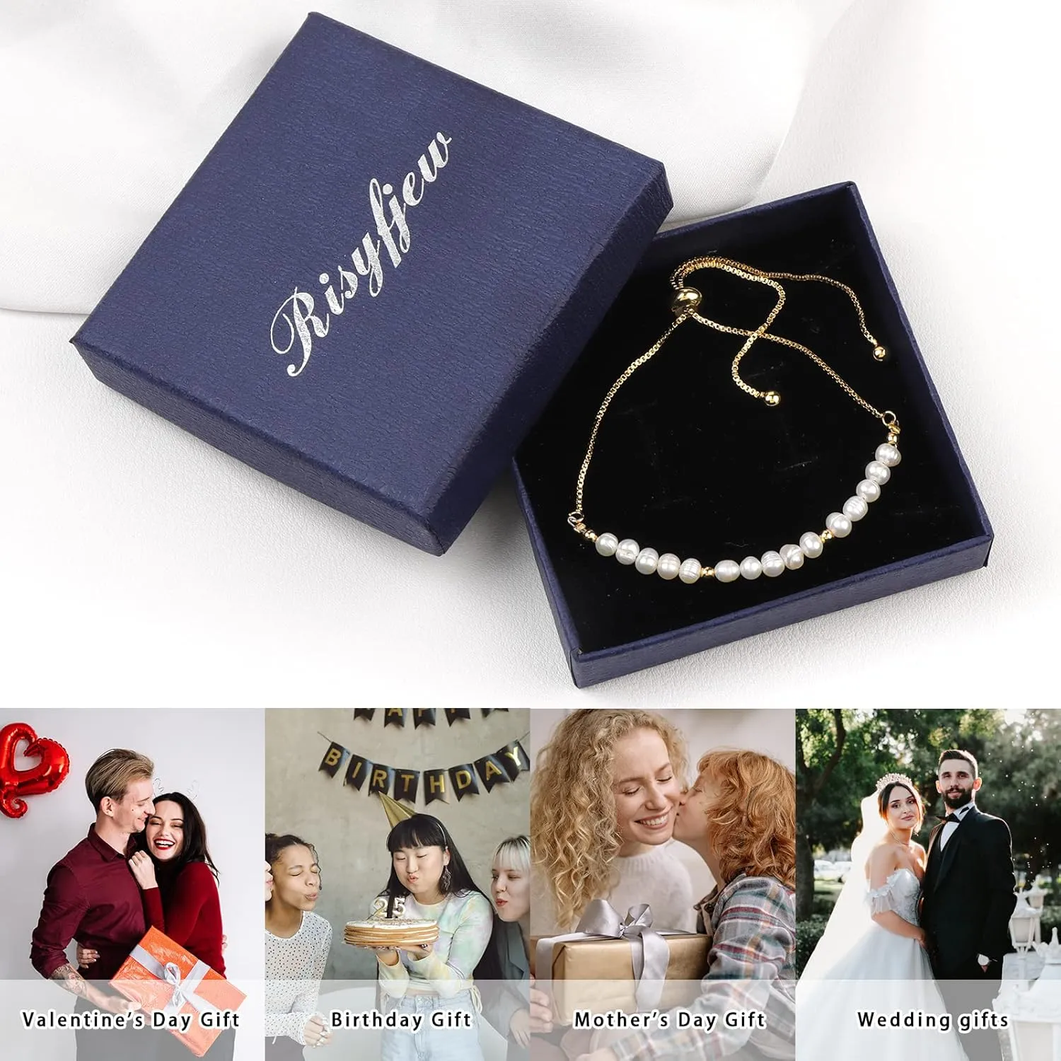 Dainty Pearl Chain Bracelets 14K Gold Bracelet for Women Adjustable Baroque Culture Jewelry Gifts for Mother Wife