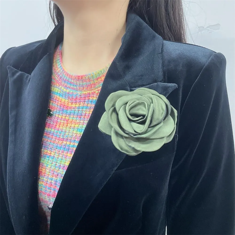 Dainty Satin Rose Flower Large Brooch Lapel Pins Handmade Fabric Flower Brooches Pin Classic for Wedding Party Dance Banquet for Women Men Dress Suit Clothes Accessories Jewelry Gifts 100mm