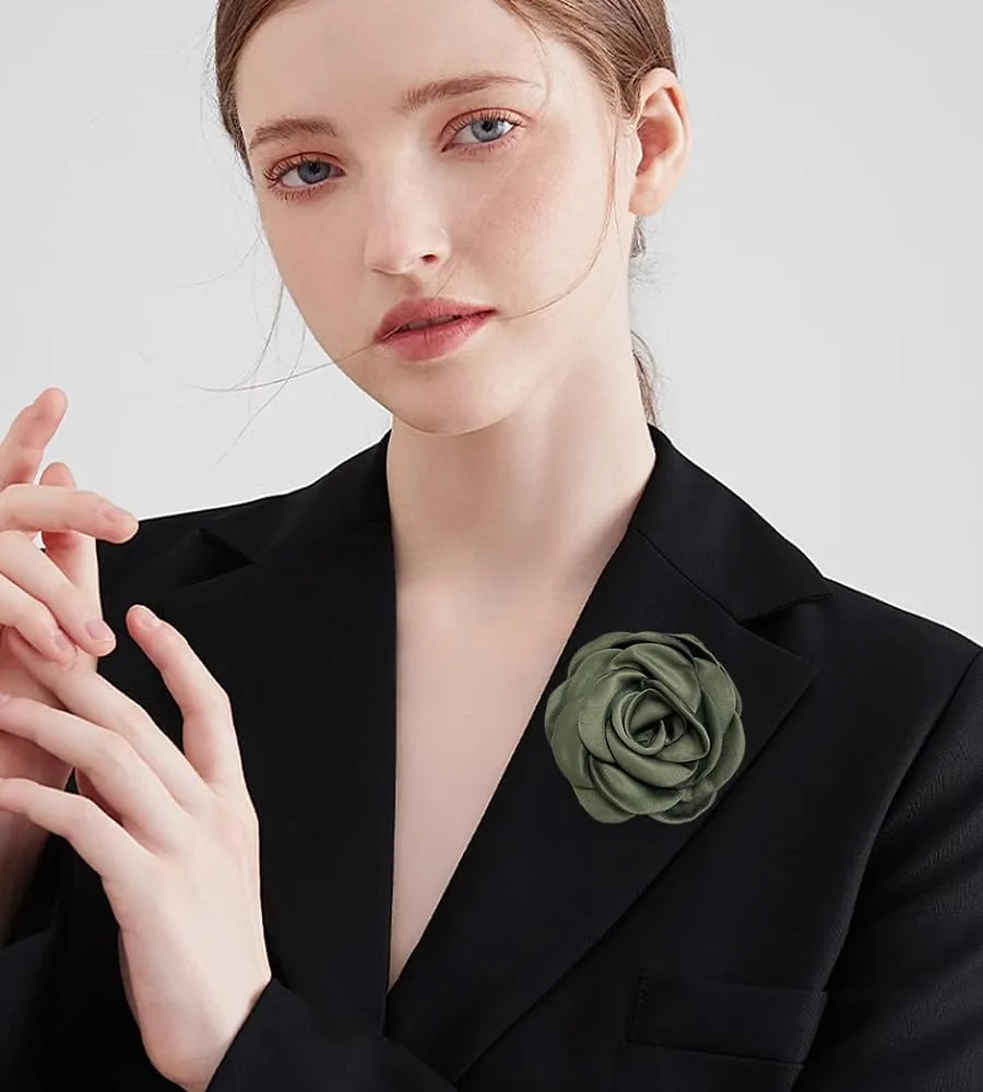 Dainty Satin Rose Flower Large Brooch Lapel Pins Handmade Fabric Flower Brooches Pin Classic for Wedding Party Dance Banquet for Women Men Dress Suit Clothes Accessories Jewelry Gifts 100mm