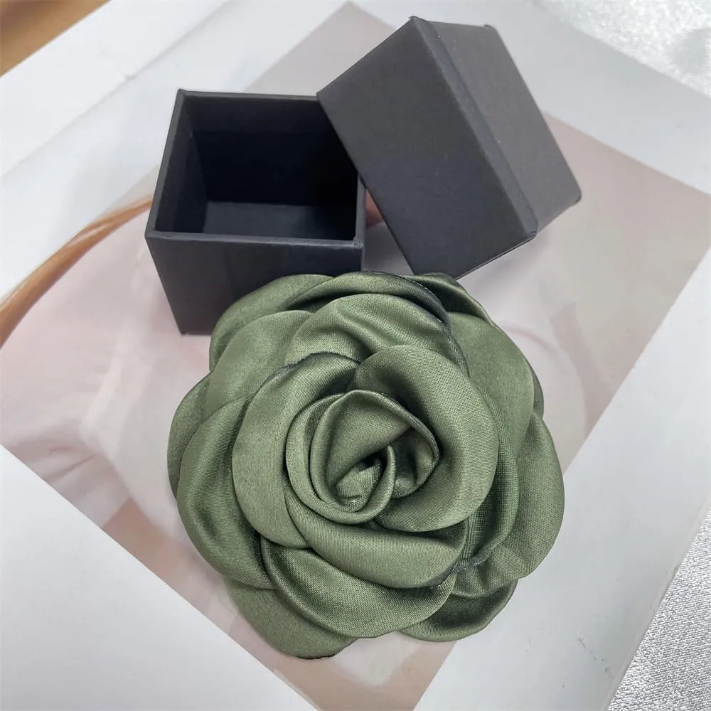 Dainty Satin Rose Flower Large Brooch Lapel Pins Handmade Fabric Flower Brooches Pin Classic for Wedding Party Dance Banquet for Women Men Dress Suit Clothes Accessories Jewelry Gifts 100mm