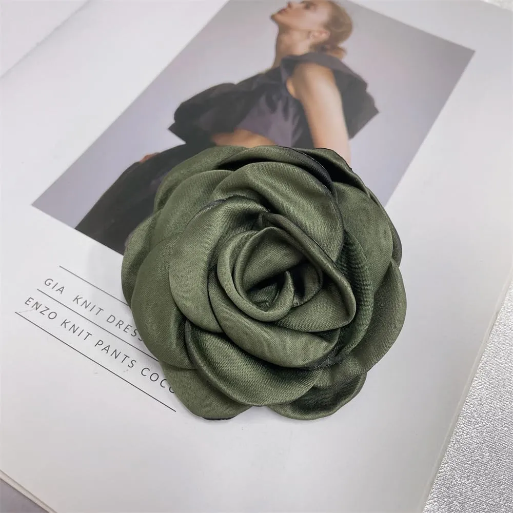 Dainty Satin Rose Flower Large Brooch Lapel Pins Handmade Fabric Flower Brooches Pin Classic for Wedding Party Dance Banquet for Women Men Dress Suit Clothes Accessories Jewelry Gifts 100mm