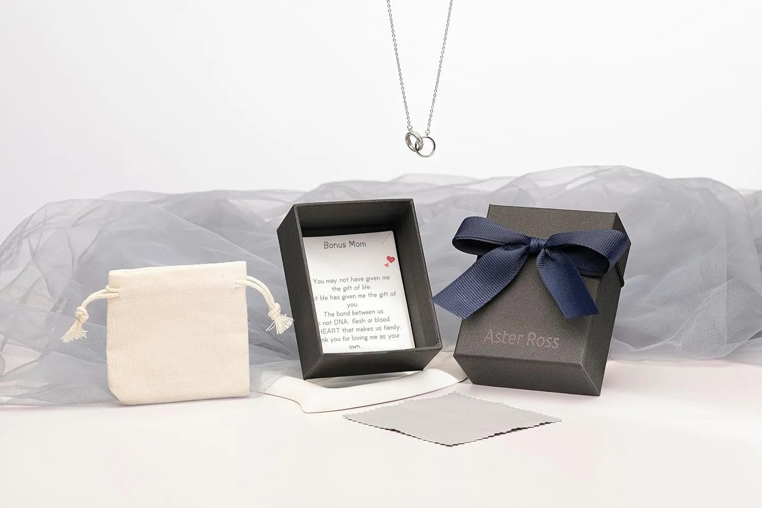 Dainty Sterling Silver Necklace Jewerly for Mother 925 Sterling Silver 2 Rings Pendant with Heart-felt Message Gift for Mom