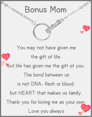 Dainty Sterling Silver Necklace Jewerly for Mother 925 Sterling Silver 2 Rings Pendant with Heart-felt Message Gift for Mom