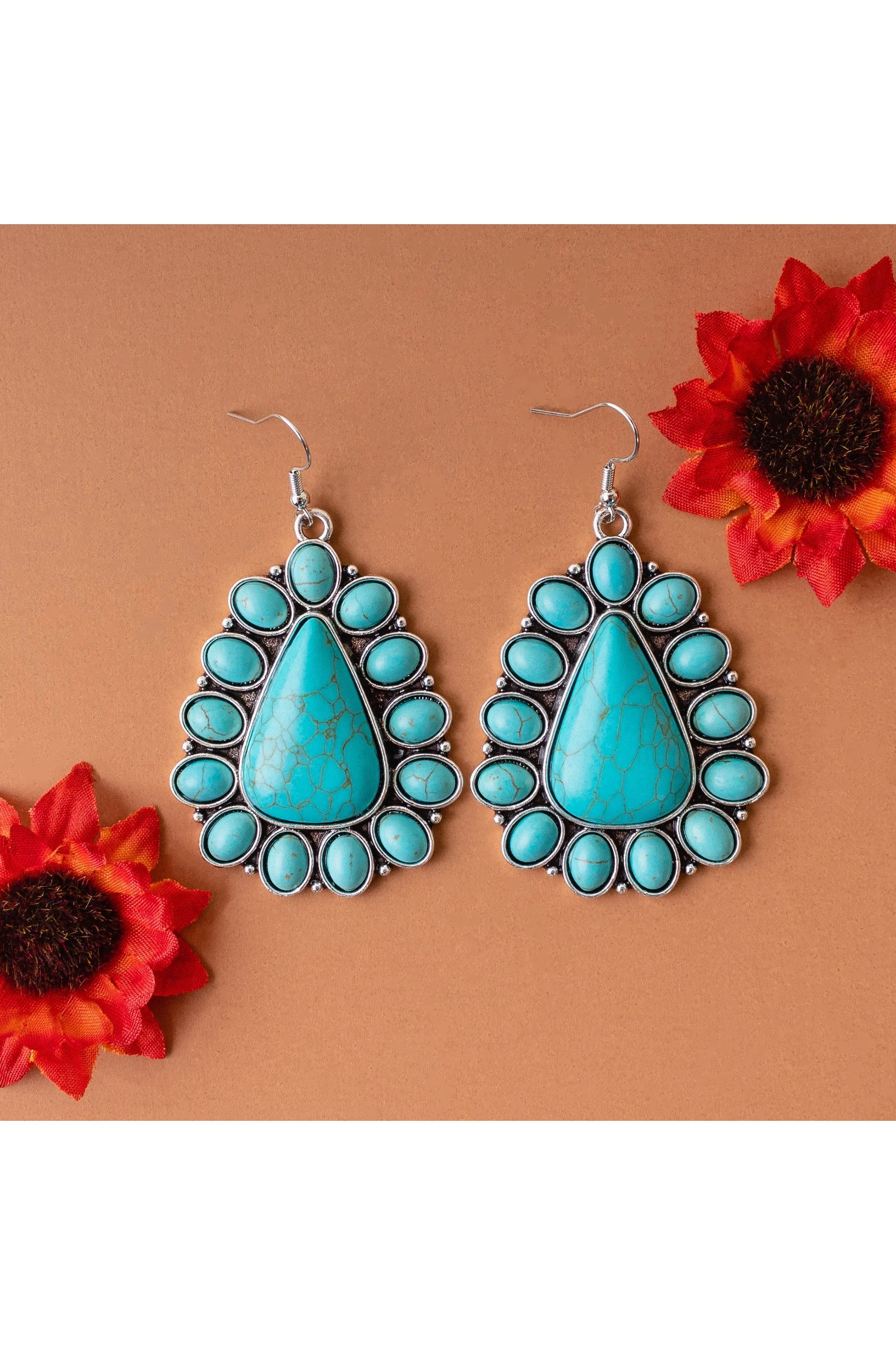 Deluxe Turquoise Squash Blossom Earrings - Cowgirl Jewelry