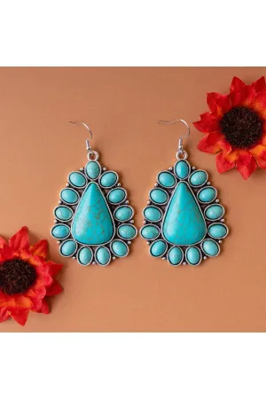 Deluxe Turquoise Squash Blossom Earrings - Cowgirl Jewelry