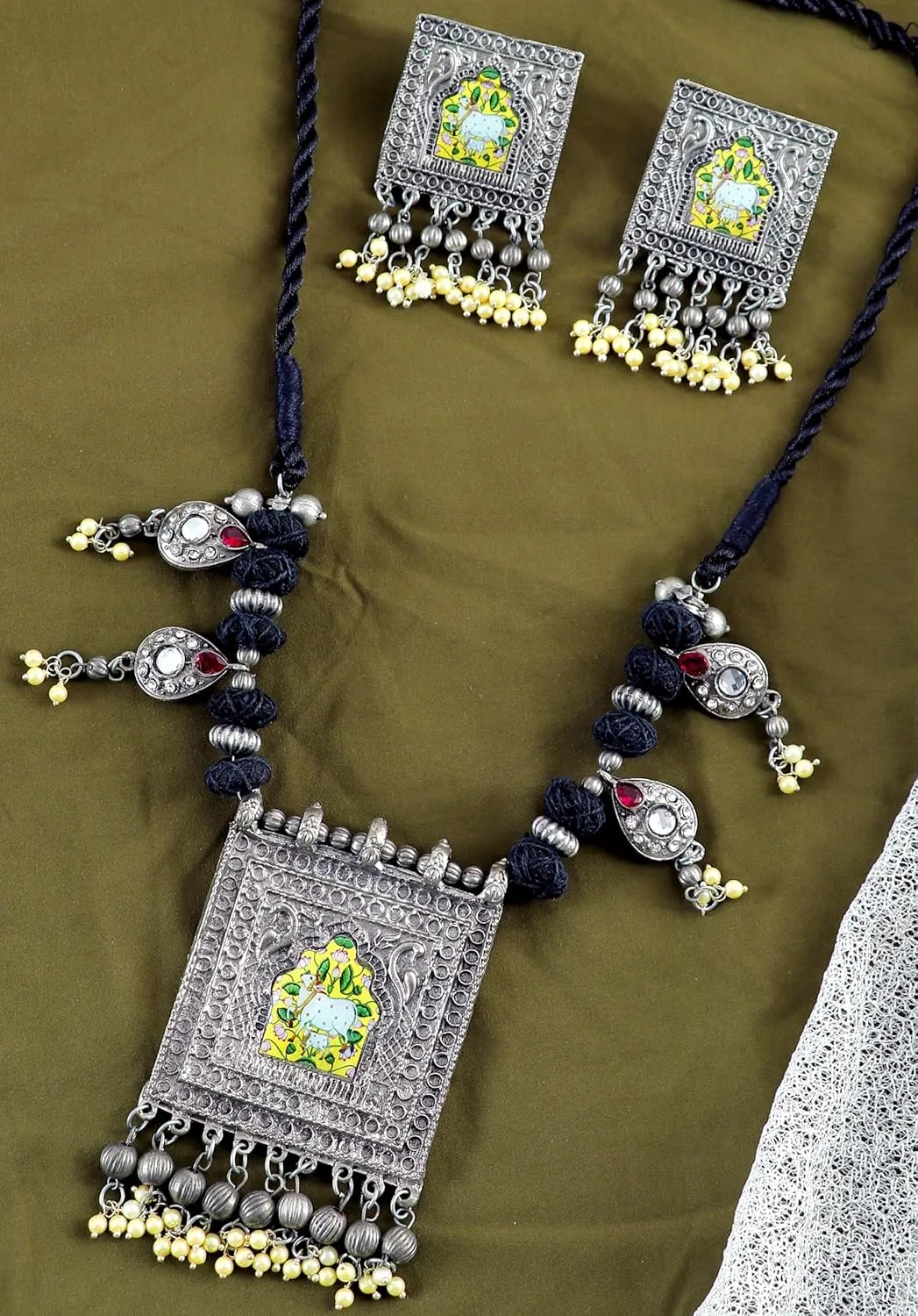 Designer Ethnic Silver Oxidized Handmade Statement Vintage Antique Indian Afghani Tribal Boho Choker Necklace Set Women