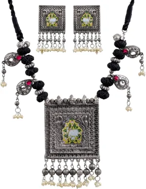 Designer Ethnic Silver Oxidized Handmade Statement Vintage Antique Indian Afghani Tribal Boho Choker Necklace Set Women